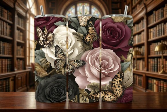 Download Rose Butterfly Sublimation Tumbler Wrap - Tumbler wrap Collection