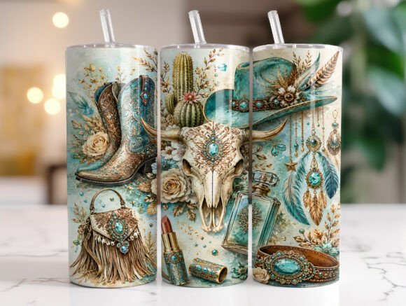 Download Boho Teal Cowgirl 20oz Tumbler Wrap PNG - Tumbler wrap Collection