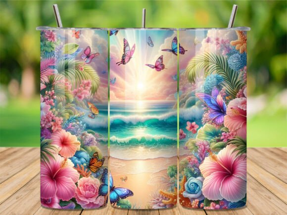 Download Tropical Hibiscus Sea Beach Tumbler Wrap - Tumbler wrap Collection