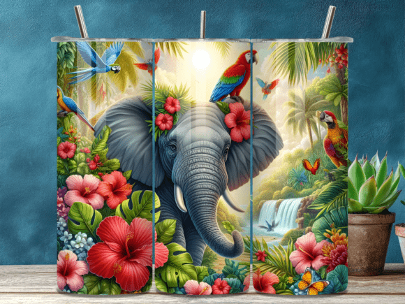Download Tropical Elephant Jungle Tumbler Wrap - Tumbler wrap Collection