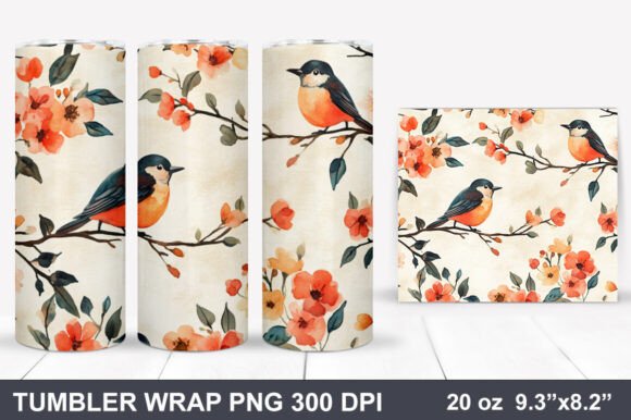 Download Bird and Flowers Tumbler Wrap - Tumbler wrap Collection