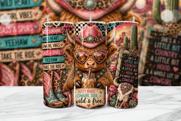 Download Cowgirl Highland Cow Tumbler Wrap PNG - Tumbler wrap Collection