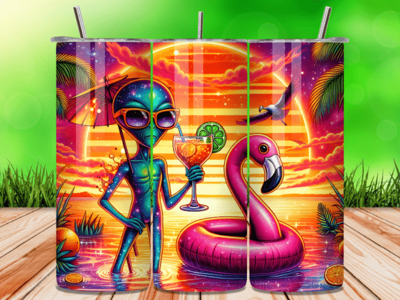 Download Alien Flamingo Sunset 20oz Tumbler Wrap - Tumbler wrap Collection