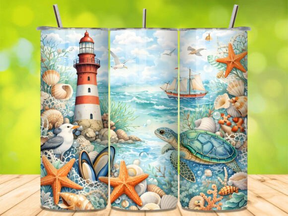 Download Sea Turtle Lighthouse Beach Tumbler Wrap - Tumbler wrap Collection