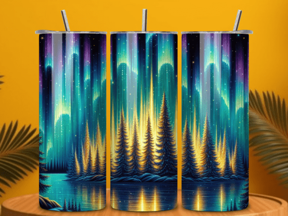 Download Aurora Borealis Forest Lake Tumbler Wrap - Tumbler wrap Collection