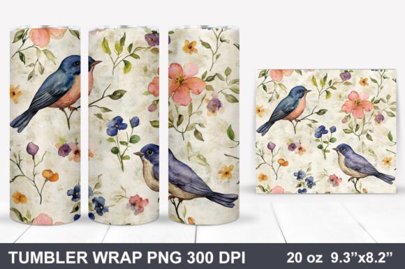 Download Bird and Flowers Tumbler Wrap - Tumbler wrap Collection