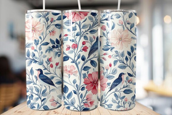 Download Vintage Bird &amp; Flowers Tumbler Wrap - Tumbler wrap Collection
