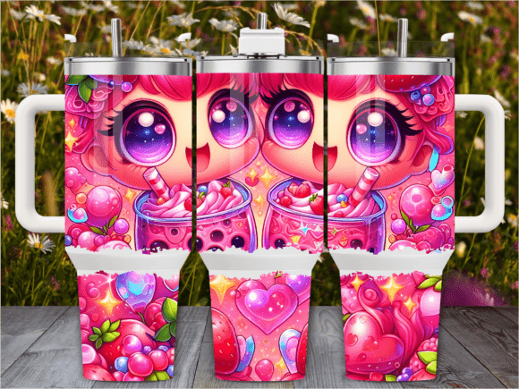 Download Pink Anime Girl Boba 40oz Tumbler Wrap - Tumbler wrap Collection