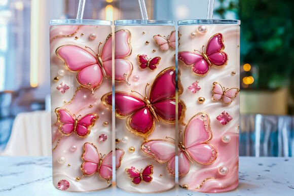 Download 3D Inflated Pink Butterfly Tumbler Wrap - Tumbler wrap Collection