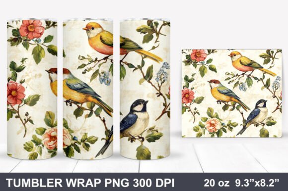 Download Bird and Flowers Tumbler Wrap - Tumbler wrap Collection