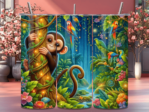 Download Cute Baby Monkey Jungle Tumbler Wrap PNG - Tumbler wrap Collection