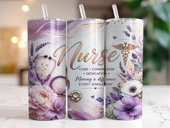 Download Floral Nurse 20oz Skinny Tumbler Wrap - Tumbler wrap Collection