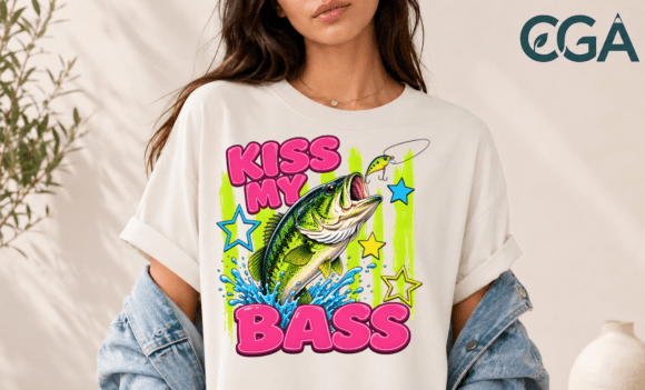 Download Kiss My Bass Funny Fishing Retro Png - Premium Bundle