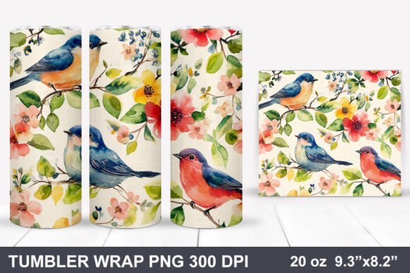 Download Bird and Flowers Tumbler Wrap - Tumbler wrap Collection