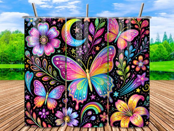 Download Neon Butterfly Floral 20oz Tumbler Wrap - Tumbler wrap Collection