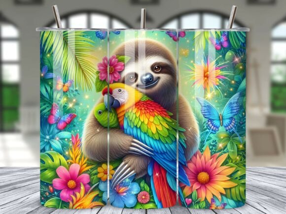 Download Sloth Parrot Rainbow Jungle Tumbler Wrap - Tumbler wrap Collection