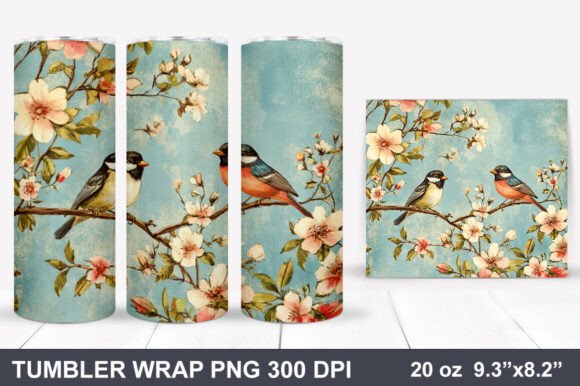 Download Bird and Flowers Tumbler Wrap - Tumbler wrap Collection