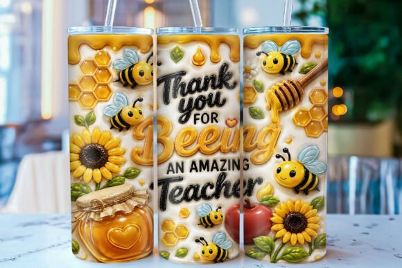 Download 3D Inflated Bee Teacher Tumbler Wrap PNG - Tumbler wrap Collection