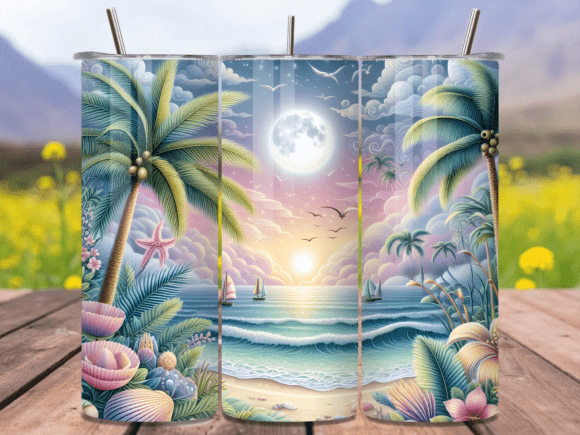 Download Tropical Moon Beach Tumbler Wrap PNG - Tumbler wrap Collection