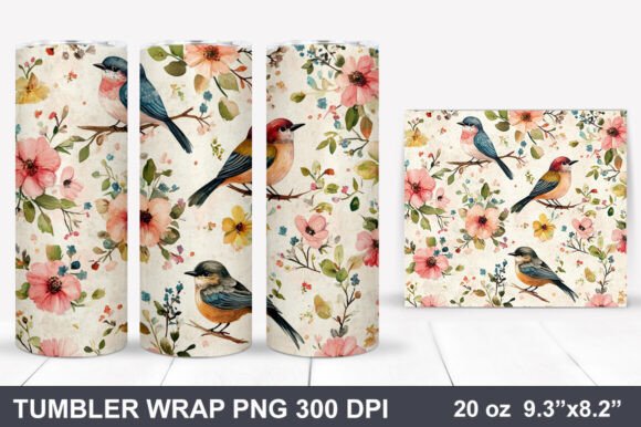 Download Bird and Flowers Tumbler Wrap - Tumbler wrap Collection