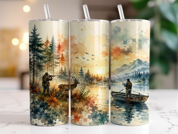 Download Watercolor Hunting Fishing Tumbler Wraps - Tumbler wrap Collection