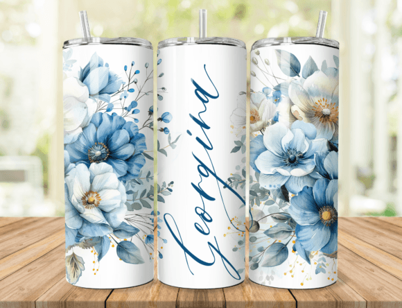Download Dusty Blue Floral Name Tumbler Wrap - Tumbler wrap Collection