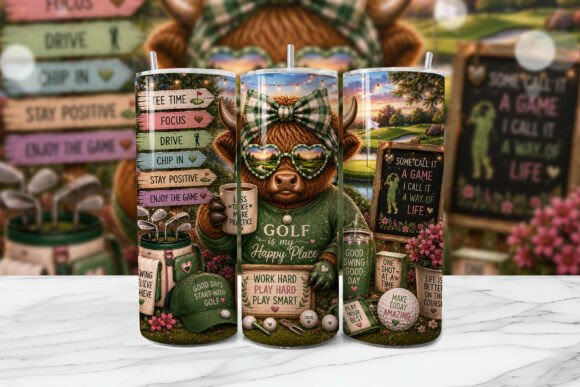 Download Golf Highland Cow Tumbler Wrap PNG - Tumbler wrap Collection