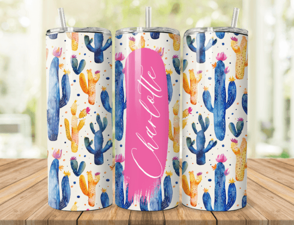 Download Vibrant Cactus Pattern Name Tumbler Wrap - Tumbler wrap Collection