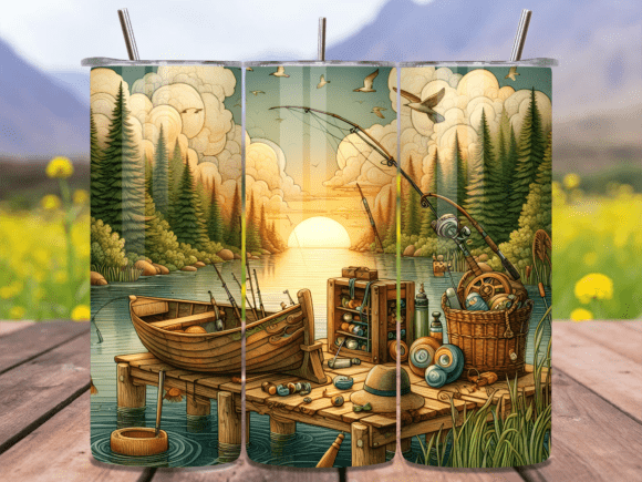 Download Lake Sunset Fishing Tumbler Wrap PNG - Tumbler wrap Collection