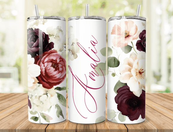 Download Burgundy Floral Name Tumbler Wrap - Tumbler wrap Collection