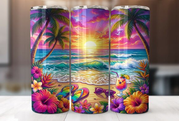 Download Tropical Sunset Beach Tumbler Wrap PNG - Tumbler wrap Collection